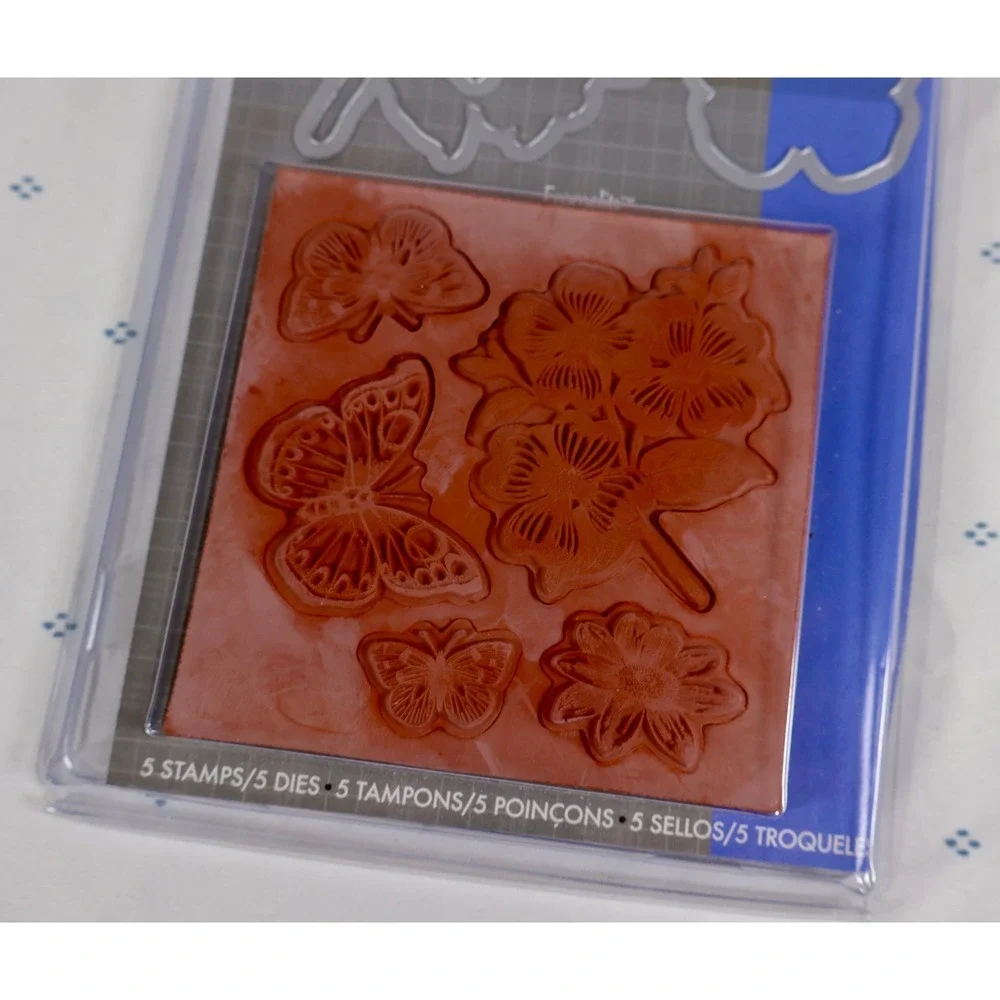 SIZZIX Hero Arts Stamp & Die Cut Set Flowers‎ Butterflies Cling Rubber Framelits